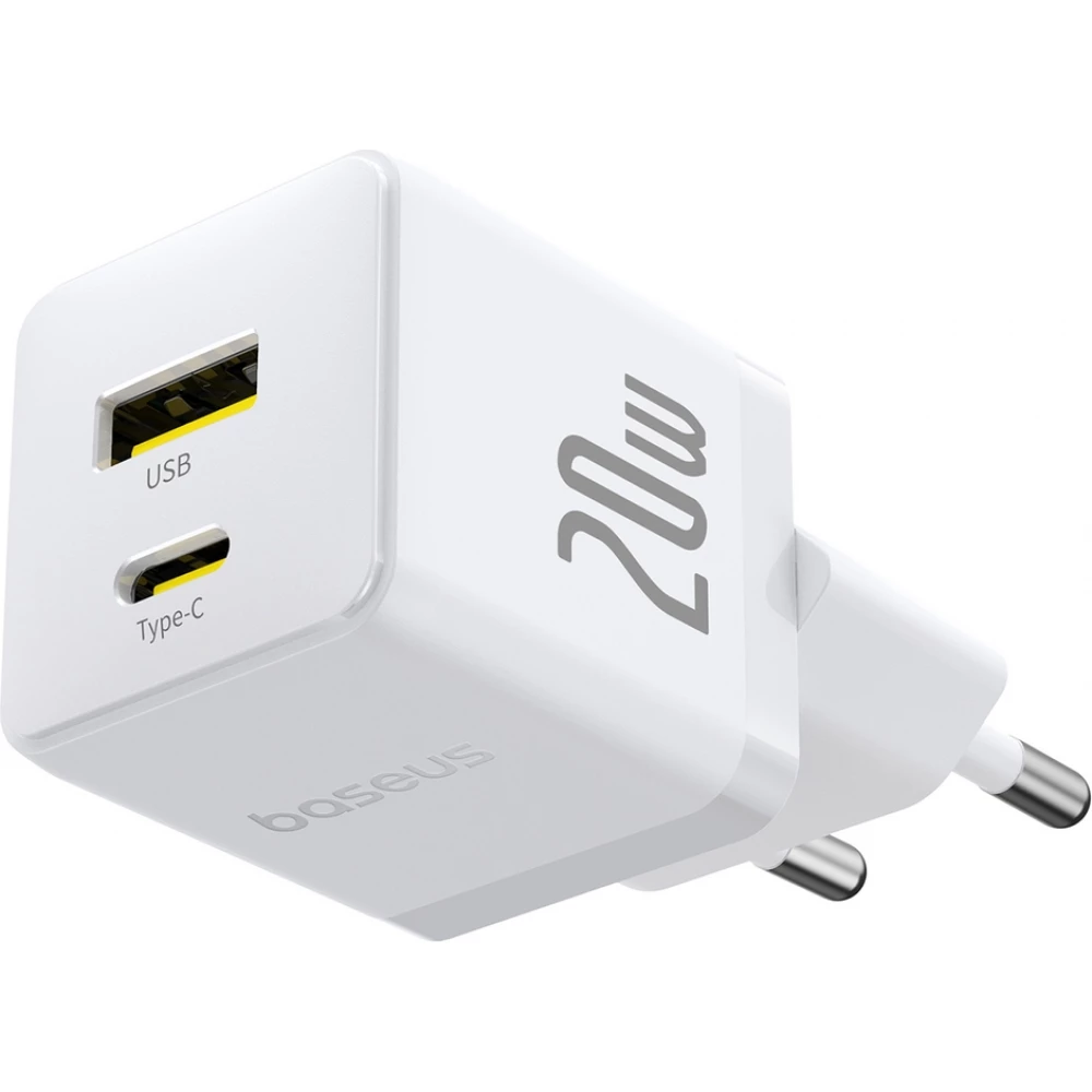 Baseus Palm 20W chargeur mural rapide USB-C / USB-A mini taille et compact - Blanc