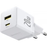 Baseus Palm 20W chargeur mural rapide USB-C / USB-A mini taille et compact - Blanc