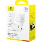 Baseus Palm 20W chargeur mural rapide USB-C / USB-A mini taille et compact - Blanc