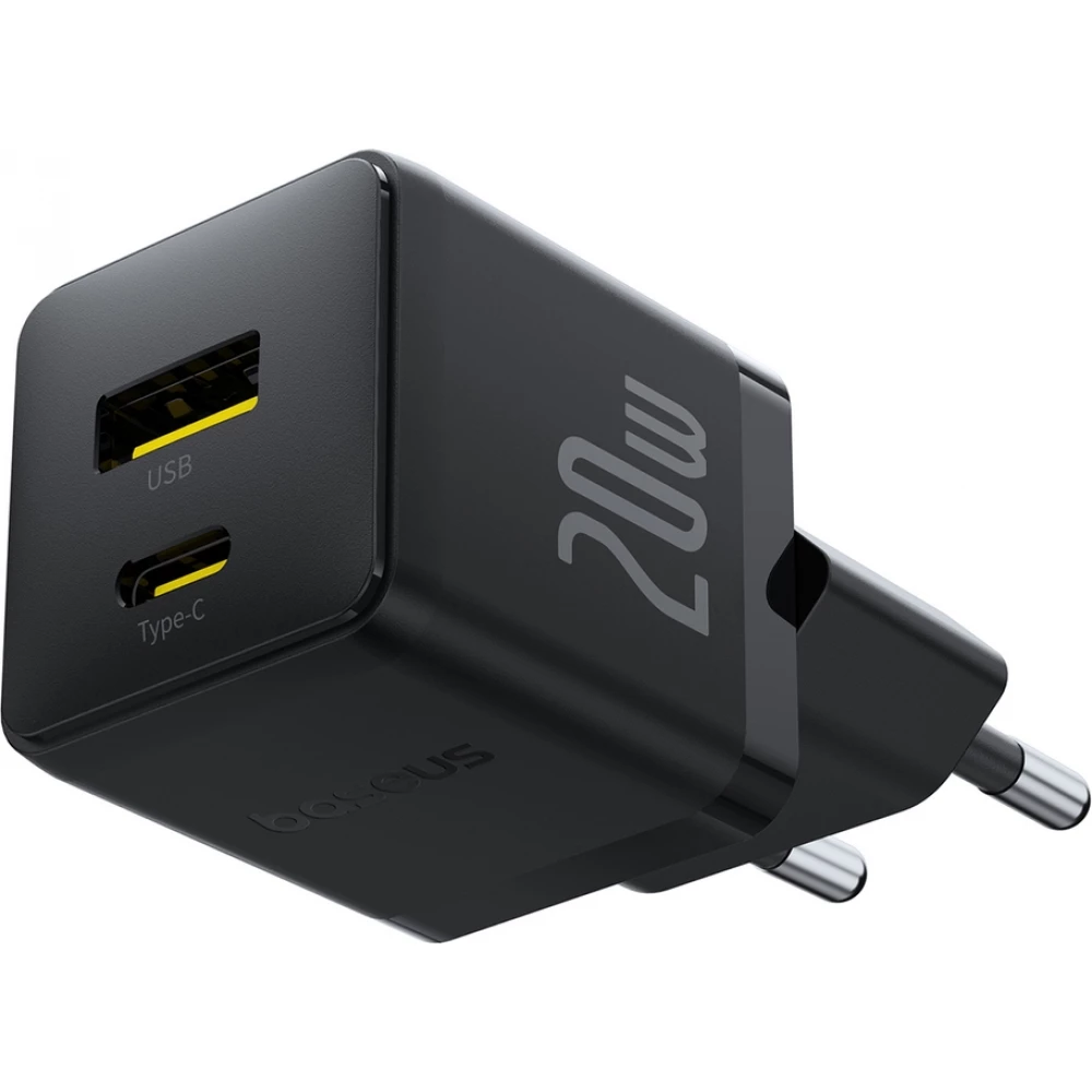 Baseus Palm 20W chargeur mural rapide USB-C / USB-A mini taille et compact - Noir