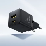Baseus Palm 20W chargeur mural rapide USB-C / USB-A mini taille et compact - Noir
