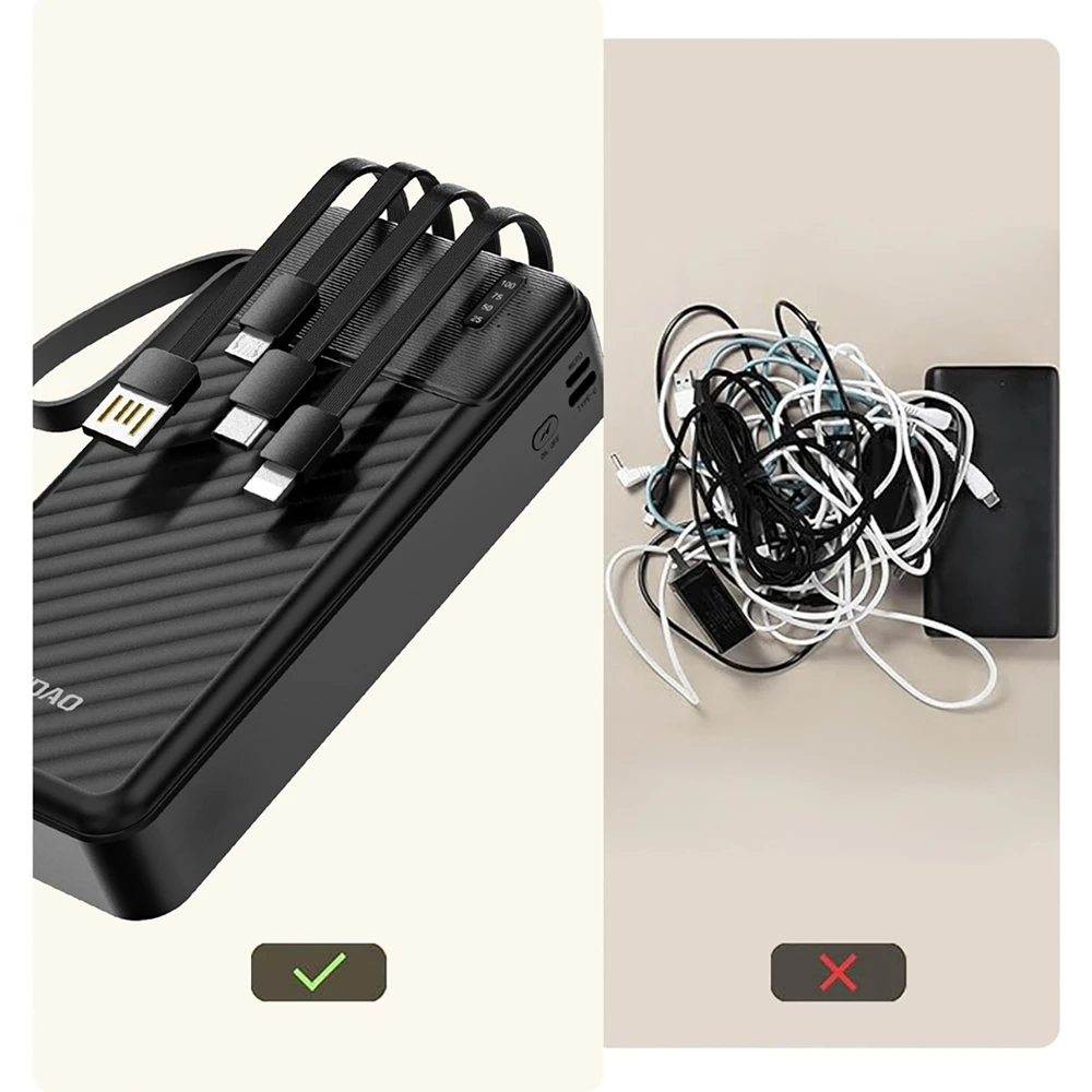 Batterie externe Dudao K11 Pro Powerbank 20000mAh avec c&acirc;bles int&eacute;gr&eacute;s - Noir