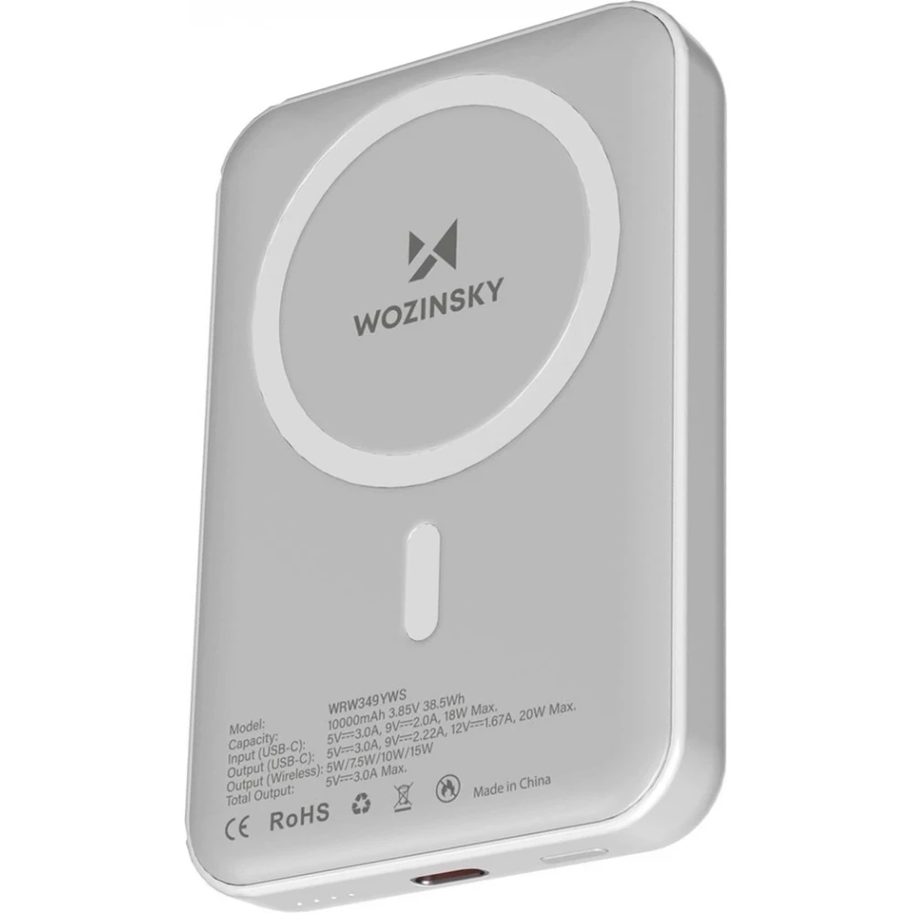 Batterie externe magn&eacute;tique MagSafe Wozinsky 10000 mAh PD 20W chargeur portable Power Bank - Blanc