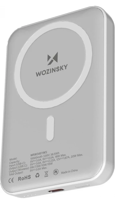 Batterie externe magn&eacute;tique MagSafe Wozinsky 10000 mAh PD 20W chargeur portable Power Bank - Blanc