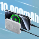 Batterie externe magn&eacute;tique MagSafe Wozinsky 10000 mAh PD 20W chargeur portable Power Bank - Blanc
