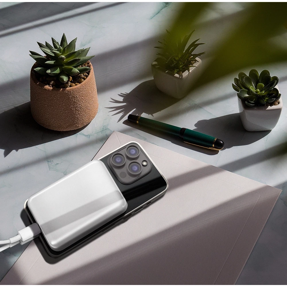 Batterie externe magn&eacute;tique MagSafe Wozinsky 10000 mAh PD 20W chargeur portable Power Bank - Blanc