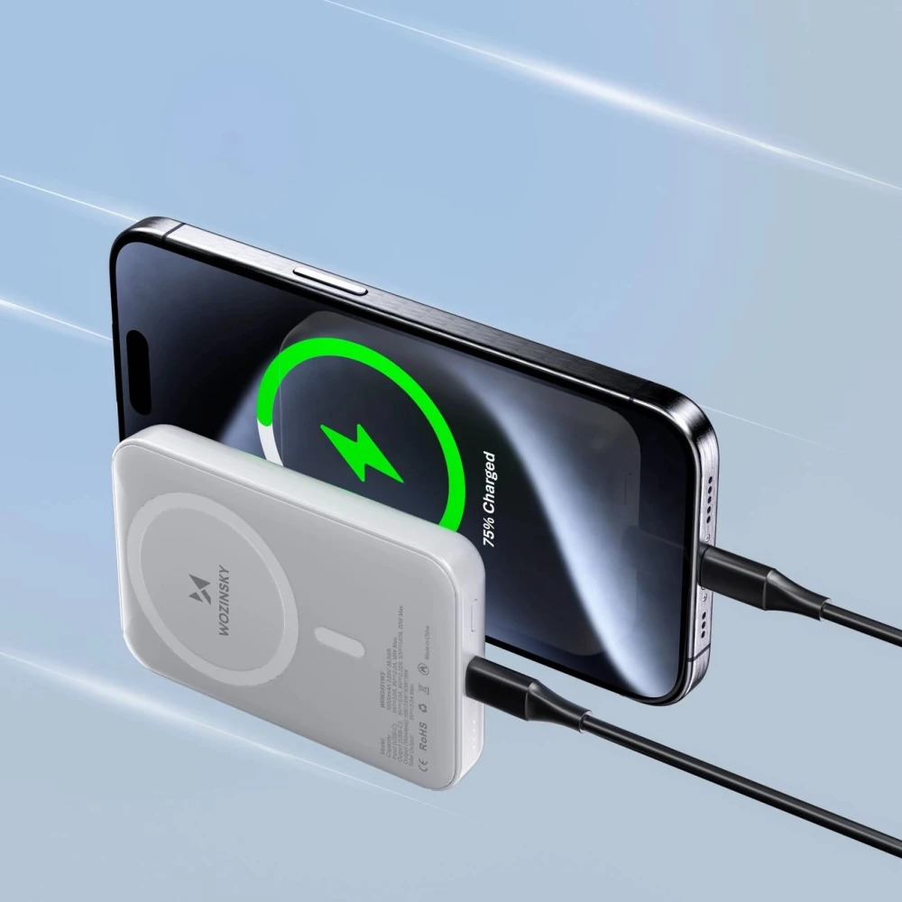 Batterie externe magn&eacute;tique MagSafe Wozinsky 10000 mAh PD 20W chargeur portable Power Bank - Blanc