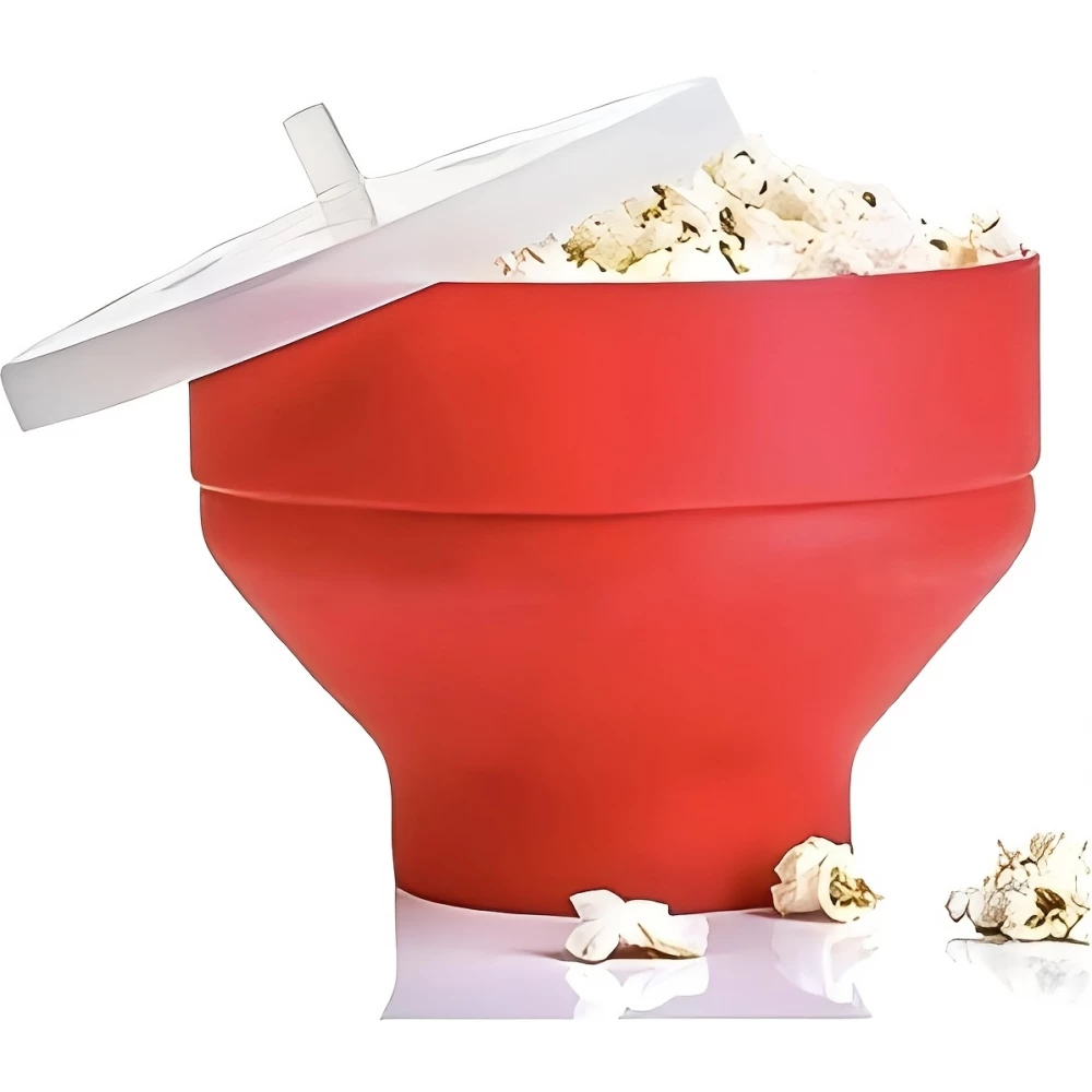 Mikrowellen Popcornsch&uuml;ssel aus faltbarem Silikon mit Deckel - Rot