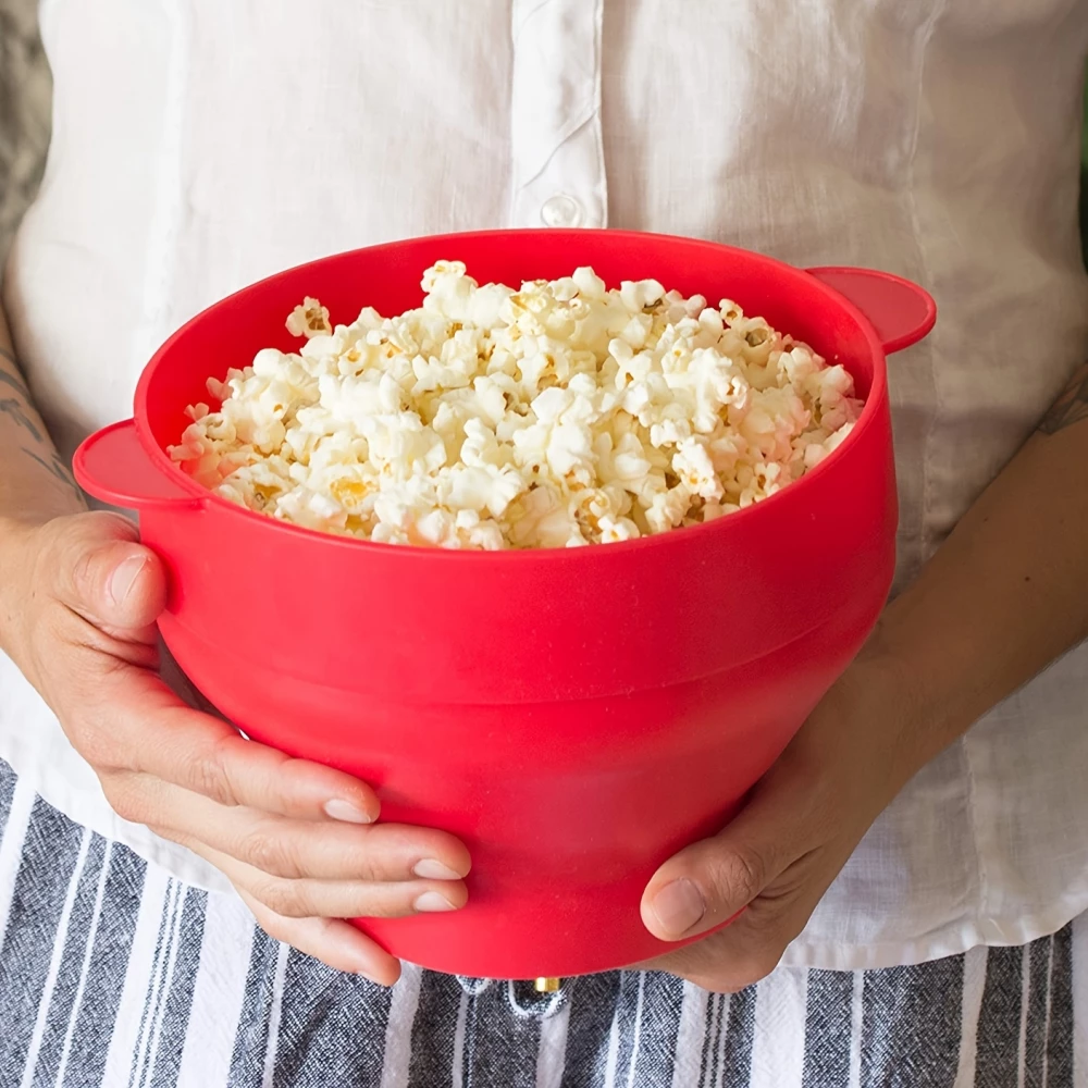Mikrowellen Popcornsch&uuml;ssel aus faltbarem Silikon mit Deckel - Rot