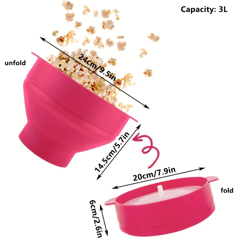 Mikrowellen Popcornsch&uuml;ssel aus faltbarem Silikon mit Deckel - Rot