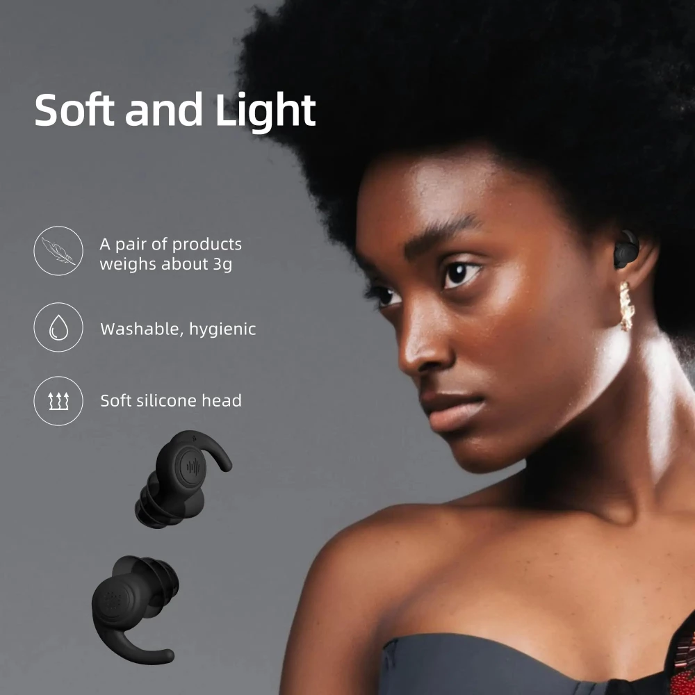 Bouchons d'oreilles en silicone souple à 3 couches réutilisables réduction du bruit pour dormir nager travailler étudier contre le ronflement concerts - Blanc