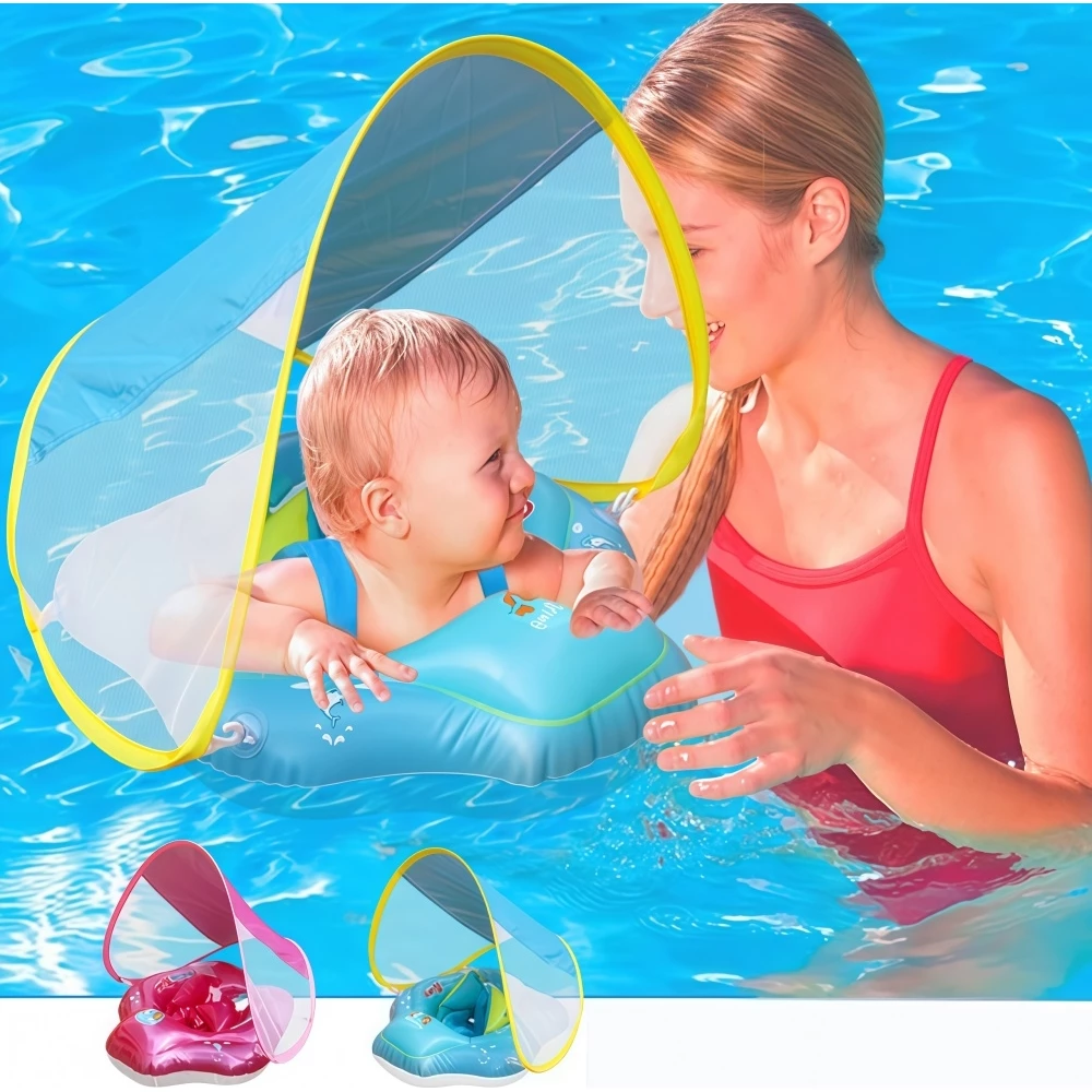 Sichere Babyboje mit Sicherheitsgurt und UV-Schutz Sonnendach - Blau