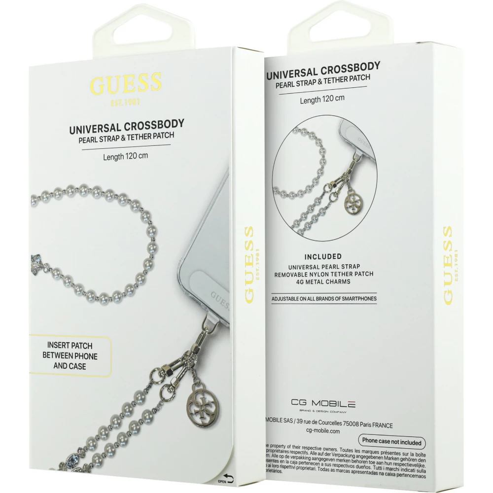 Guess Universeller Smartphone-Kettenarmband mit Perlen - Wei&szlig;