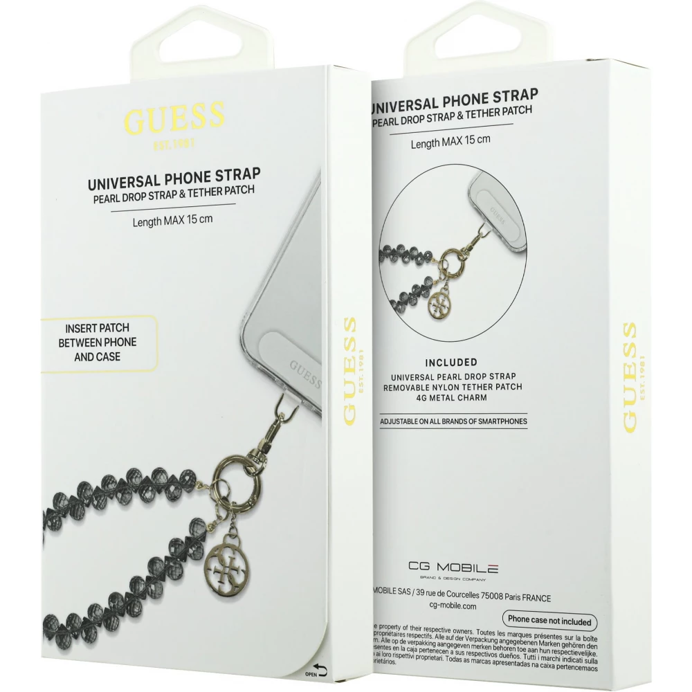 Guess Universeller Smartphone-Kettenarmband mit Tropfenperlen - Schwarz