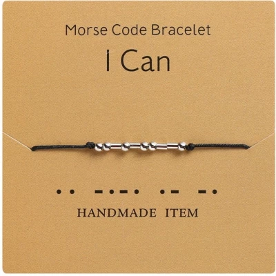Bracelet code Morse I Can avec corde en nylon - Argent