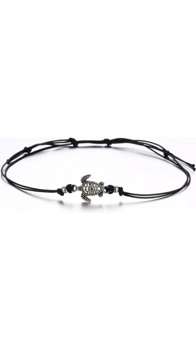 Bracelet de cheville tiss&eacute; avec tortue - Argent