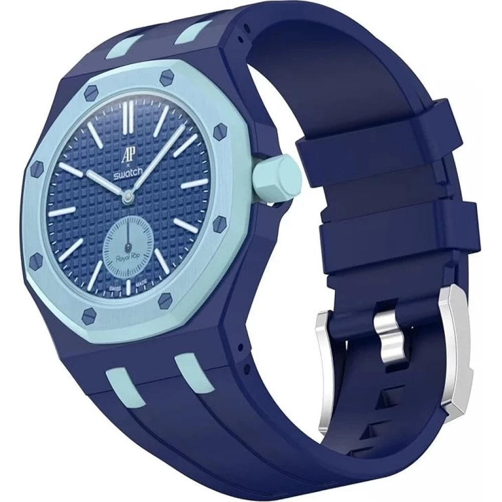 Silikon-Uhrenarmband Konversion für Audemars Piguet x Swatch Wasserdichter (Krone bei 3 Uhr) - Dunkelblau