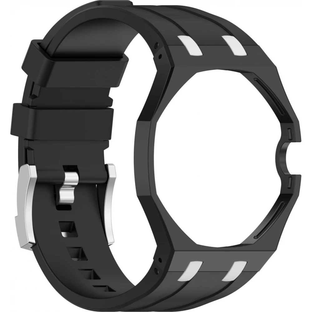 Wechselarmband für die Royal Pop-Uhr (AP x Swatch) aus wasserdichtem Silikon (Krone bei 3 Uhr) – Schwarz