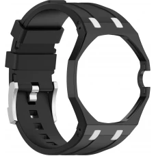 Wechselarmband für die Royal Pop-Uhr (AP x Swatch) aus wasserdichtem Silikon (Krone bei 3 Uhr) – Schwarz