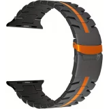 Luxus Edelstahl Gliederarmband mit orangefarbener Band - Schwarz - Apple Watch 44/45/46 mm