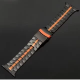 Luxus Edelstahl Gliederarmband mit orangefarbener Band - Schwarz - Apple Watch 44/45/46 mm