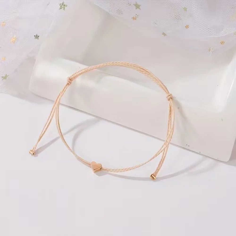 Chic Mini Herz Armband aus Stoff mit verstellbaren Perlen für Feste und besondere Anlässe - Gold