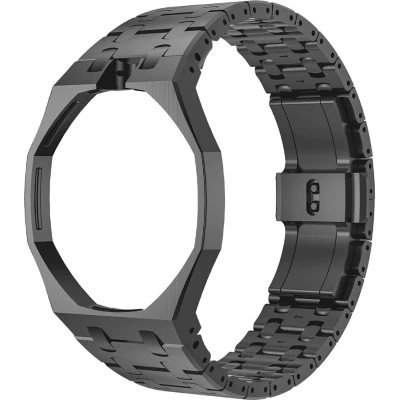 Bracelet pour montre Royal Pop (AP x Swatch) en acier inoxydable brossé (couronne à 12h) - Noir