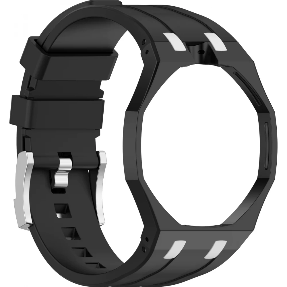 Royal Pop Armband f&uuml;r Uhr (AP x Swatch) aus geb&uuml;rstetem Edelstahl (Krone bei 12 Uhr) - Schwarz