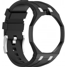 Royal Pop Armband f&uuml;r Uhr (AP x Swatch) aus geb&uuml;rstetem Edelstahl (Krone bei 12 Uhr) - Schwarz