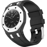 Royal Pop Armband f&uuml;r Uhr (AP x Swatch) aus geb&uuml;rstetem Edelstahl (Krone bei 12 Uhr) - Schwarz