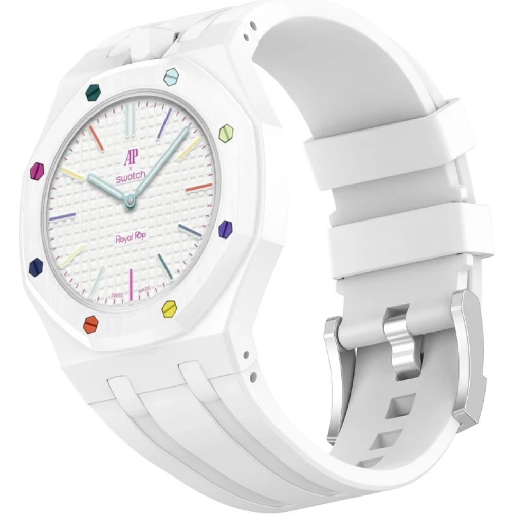 Bracelet pour montre Royal Pop (AP x Swatch) en silicone waterproof (couronne &agrave; 12h) - Blanc