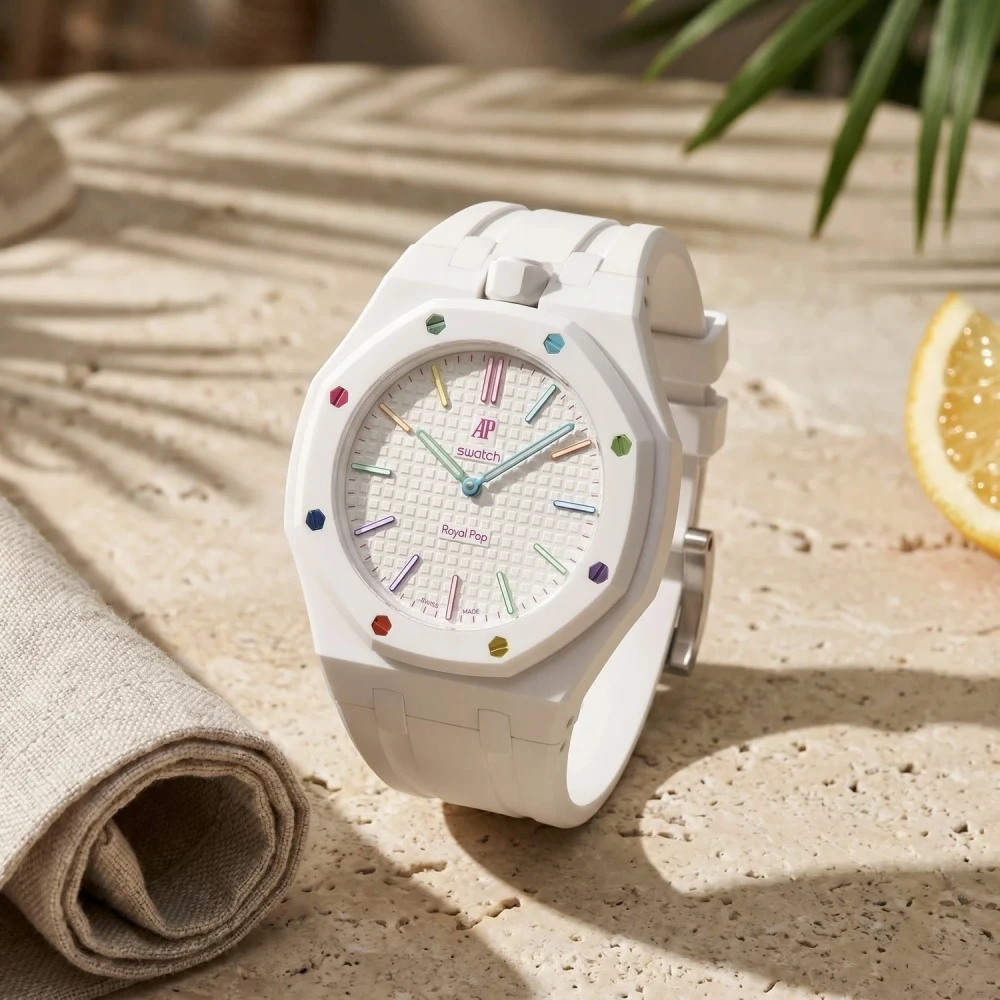 Bracelet pour montre Royal Pop (AP x Swatch) en silicone waterproof (couronne &agrave; 12h) - Blanc