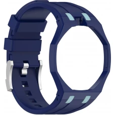 Armband für Royal Pop Uhr (AP x Swatch) aus wasserdichtem Silikon (Krone bei 12 Uhr) - Dunkelblau