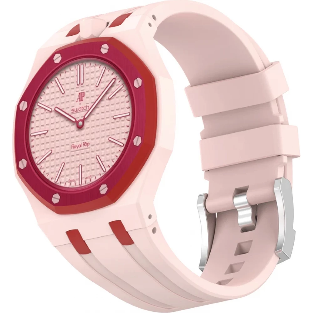 Bracelet pour montre Royal Pop (AP x Swatch) en silicone waterproof (couronne &agrave; 12h) - Rose clair