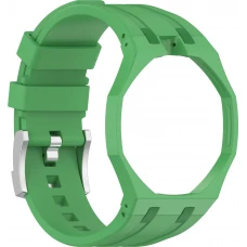 Armband f&uuml;r Royal Pop Uhr (AP x Swatch) aus wasserdichtem Silikon (Krone bei 12 Uhr) - Dunkelgr&uuml;n