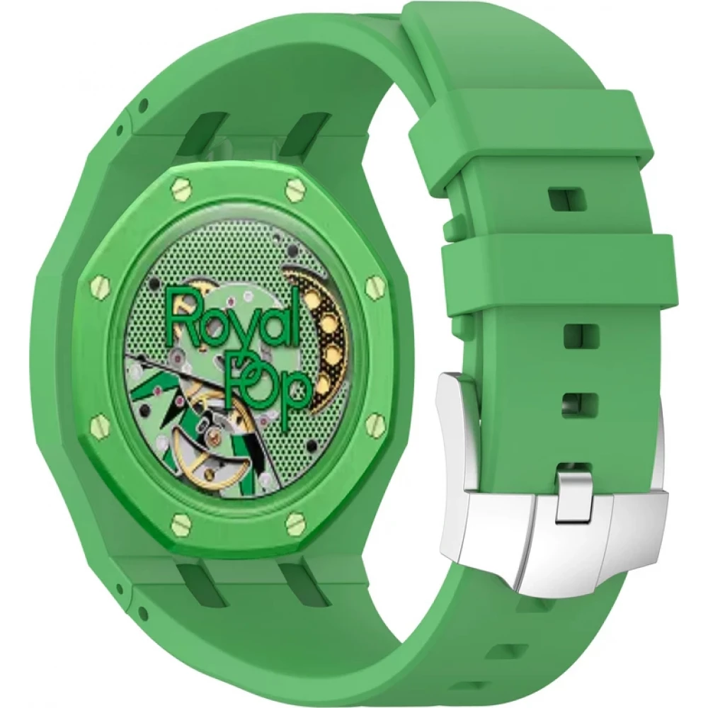 Armband f&uuml;r Royal Pop Uhr (AP x Swatch) aus wasserdichtem Silikon (Krone bei 12 Uhr) - Dunkelgr&uuml;n