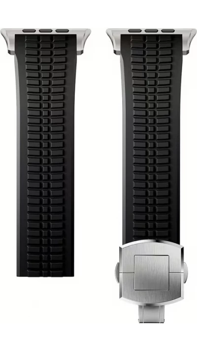 Bracelet sport luxe en caoutchouc premium pour Apple Watch 49/46/45/44 mm confort étanche et résistant - Noir - Apple Watch 44/45/46/49 mm