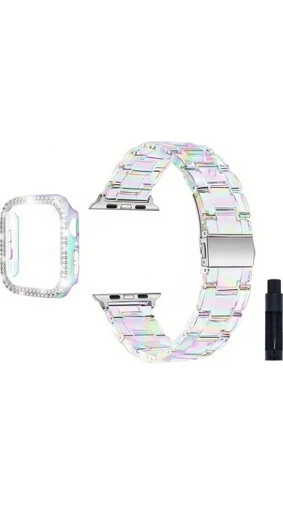 Bracelet transparent scintillant avec coque strass - Blanc - Apple Watch 10 (46 mm)