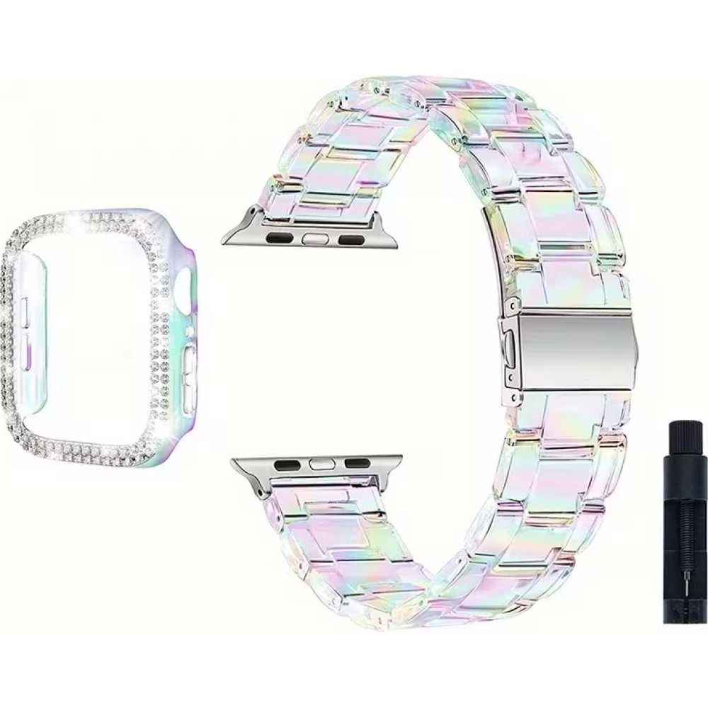Bracelet transparent scintillant avec coque strass - Blanc - Apple Watch Ultra / Ultra 2 (49 mm)