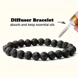 Bracelet unisexe en pierre de lave bijou bohème à perles pour homme et femme (17-20cm) - Noir