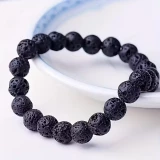 Bracelet unisexe en pierre de lave bijou bohème à perles pour homme et femme (17-20cm) - Noir