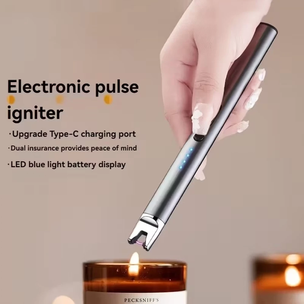 Briquet &eacute;lectrique USB rechargeable &agrave; arc plasma sans flamme compact batterie 170 mAh - Argent