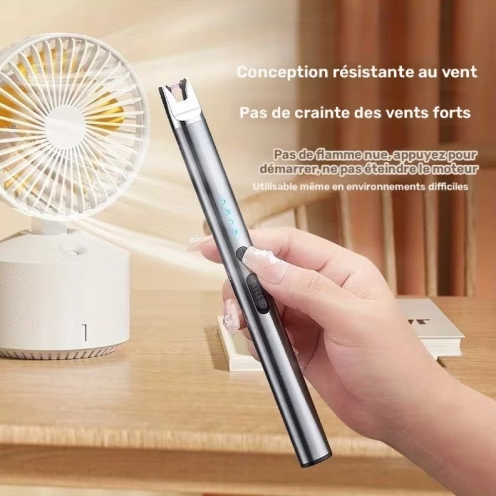 Briquet &eacute;lectrique USB rechargeable &agrave; arc plasma sans flamme compact batterie 170 mAh - Argent