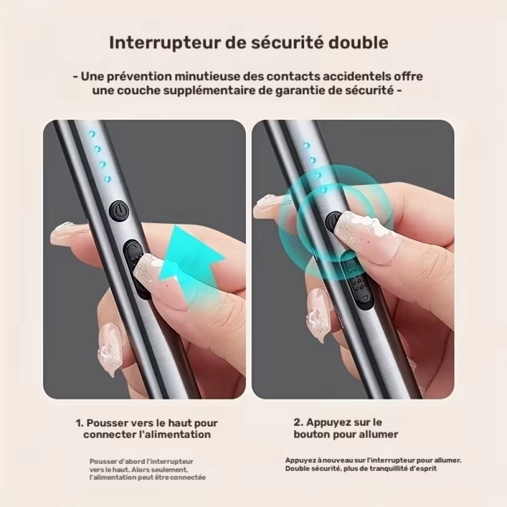 Briquet &eacute;lectrique USB rechargeable &agrave; arc plasma sans flamme compact batterie 170 mAh - Argent
