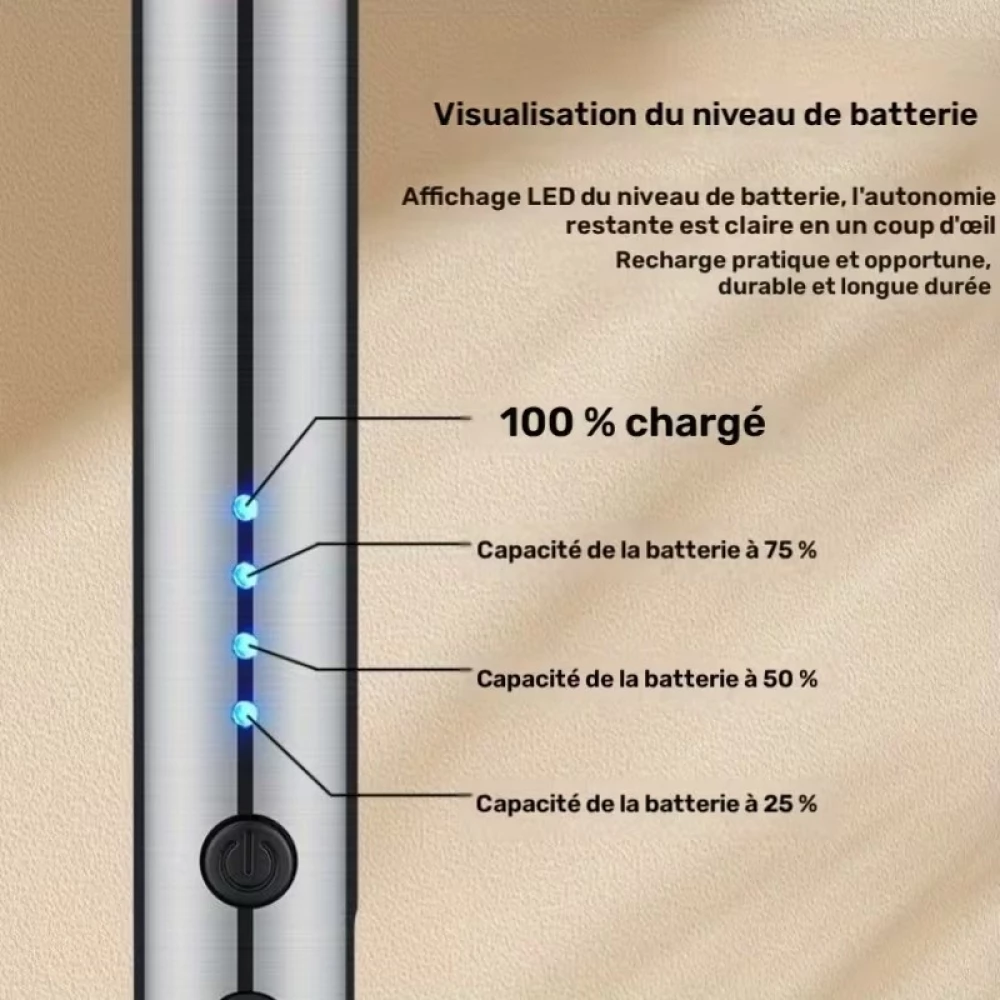Briquet &eacute;lectrique USB rechargeable &agrave; arc plasma sans flamme compact batterie 170 mAh - Argent