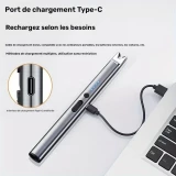 Briquet &eacute;lectrique USB rechargeable &agrave; arc plasma sans flamme compact batterie 170 mAh - Argent