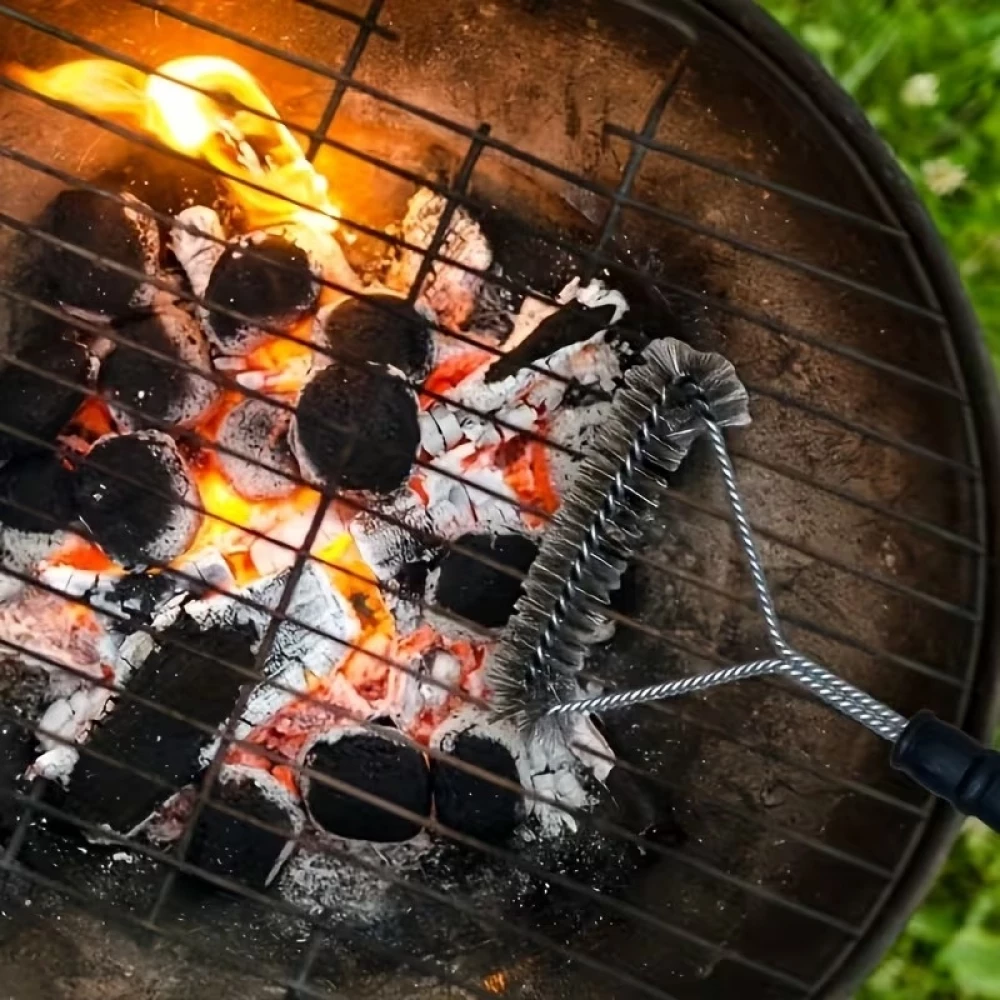 Robuste Grillb&uuml;rste aus Edelstahl in Y Form mit langem Griff und extra breitem B&uuml;rstenkopf Grillreinigungswerkzeug - Schwarz