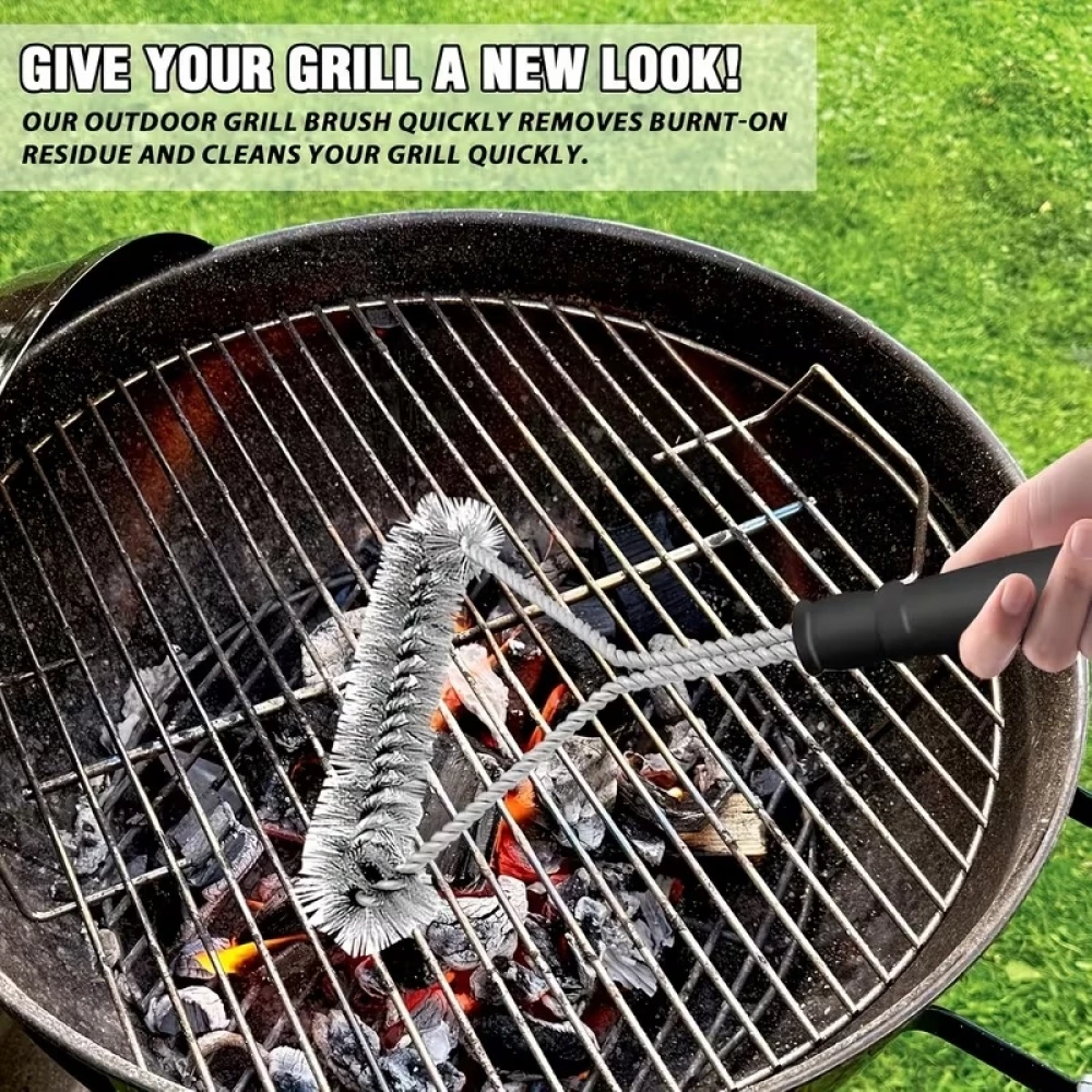 Robuste Grillb&uuml;rste aus Edelstahl in Y Form mit langem Griff und extra breitem B&uuml;rstenkopf Grillreinigungswerkzeug - Schwarz