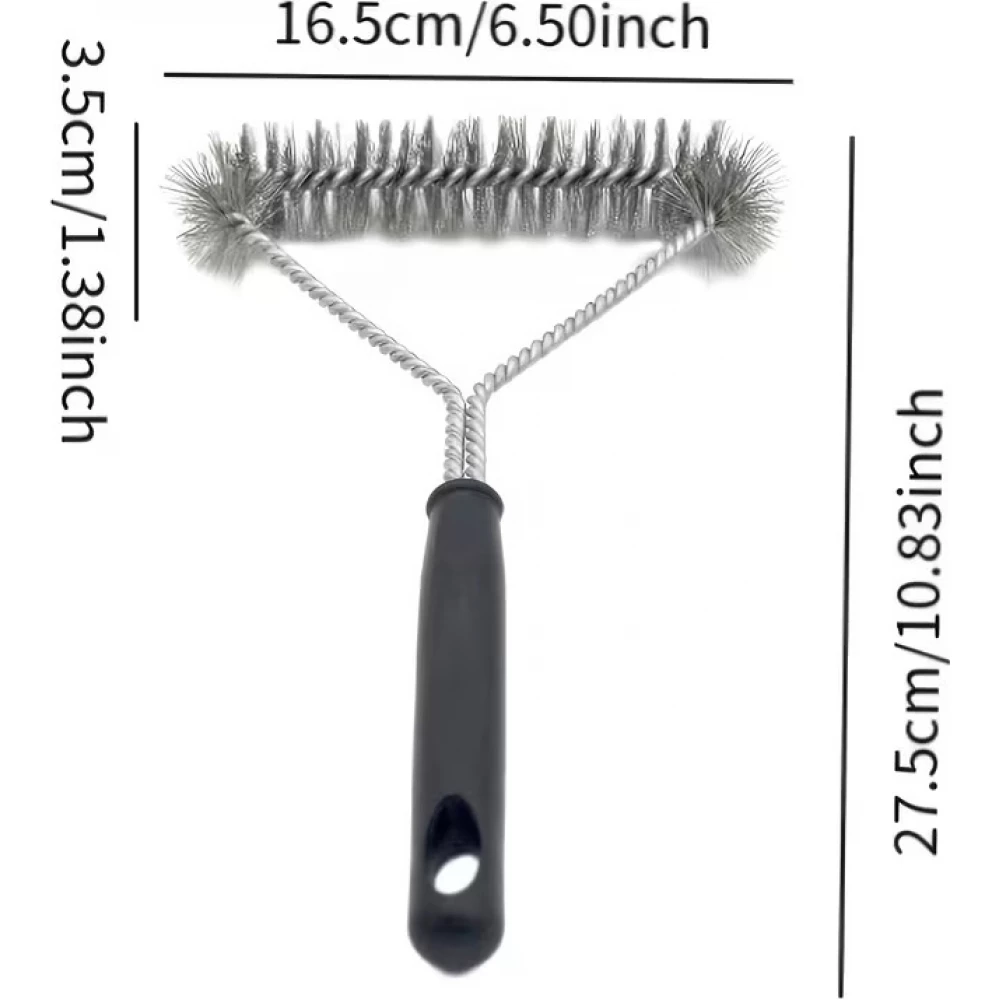 Robuste Grillb&uuml;rste aus Edelstahl in Y Form mit langem Griff und extra breitem B&uuml;rstenkopf Grillreinigungswerkzeug - Schwarz
