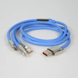 Câble 3 en 1 USB-A bleu Lightning / USB-C / Micro USB (1 m) en silicone résistant et léger - Bleu
